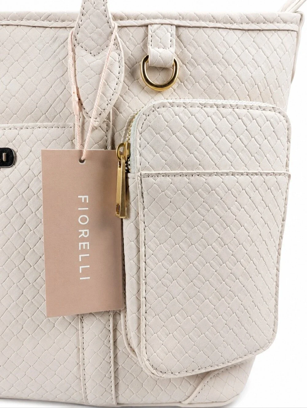 Fiorelli Beige Textured Tote Bag NWT Gold Hardware Zip Pocket